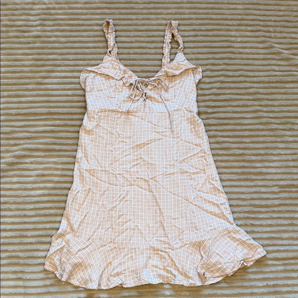 American Eagle Outfitters Tan Plaid Mini Dress